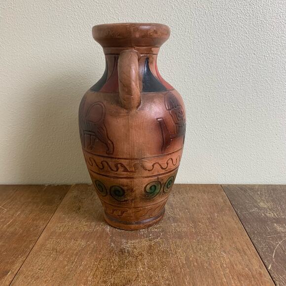 Vintage Egyptian Motif Hand‎ Painted Vase With Handles Ceramic Pottery - Picture 3 of 6